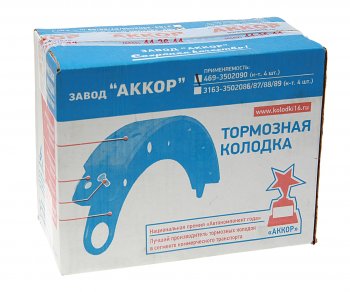 1 849 р. Колодки тормозные УАЗ длинные (4шт.) комплект АККОР АККОР 16469-3502090  с доставкой в г. Майкоп. Увеличить фотографию 2