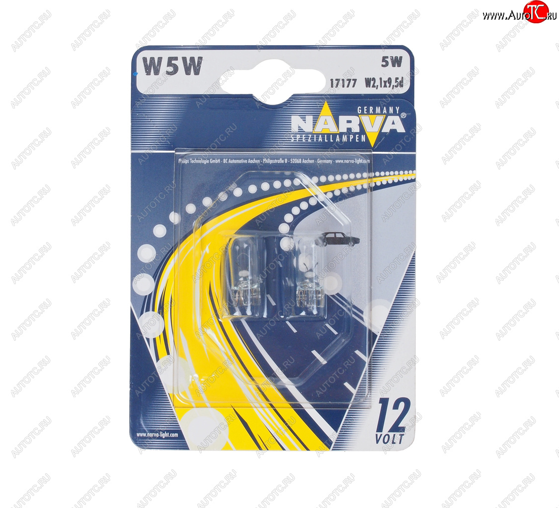 127 р. Лампа 12V W5W T10 W2.1x9.5d блистер (2шт.) NARVA NARVA 171774000  с доставкой в г. Майкоп