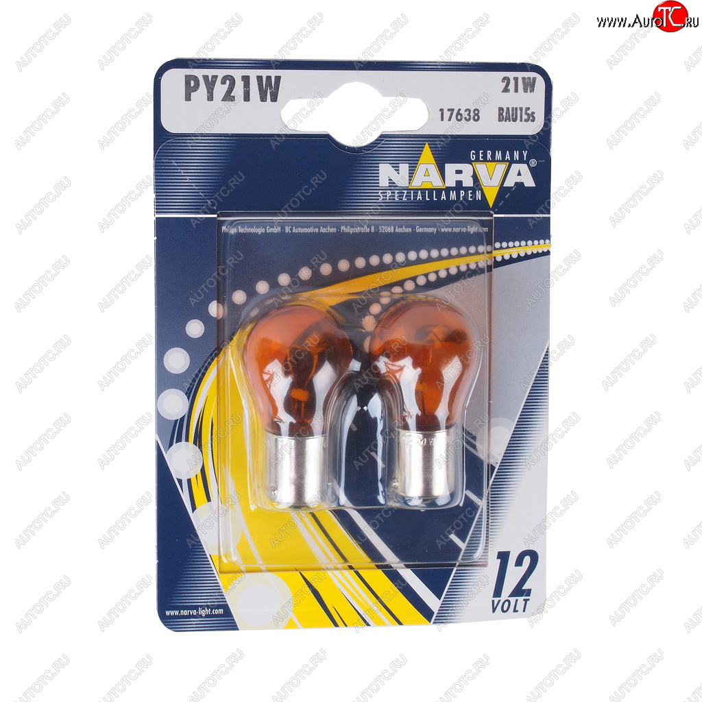 220 р. Лампа 12V PY21W BAU15s желтая блистер (2шт.) NARVA NARVA 176384000  с доставкой в г. Майкоп