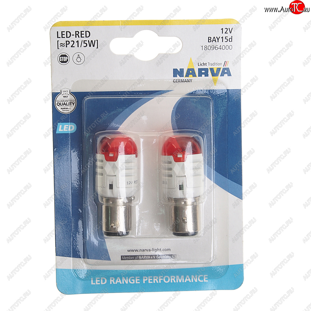 1 179 р. Лампа светодиодная 12V P215W 0.8W1.75W BAY15d блистер (2шт.) Red Range Performance LED NARVA NARVA 180964000  с доставкой в г. Майкоп