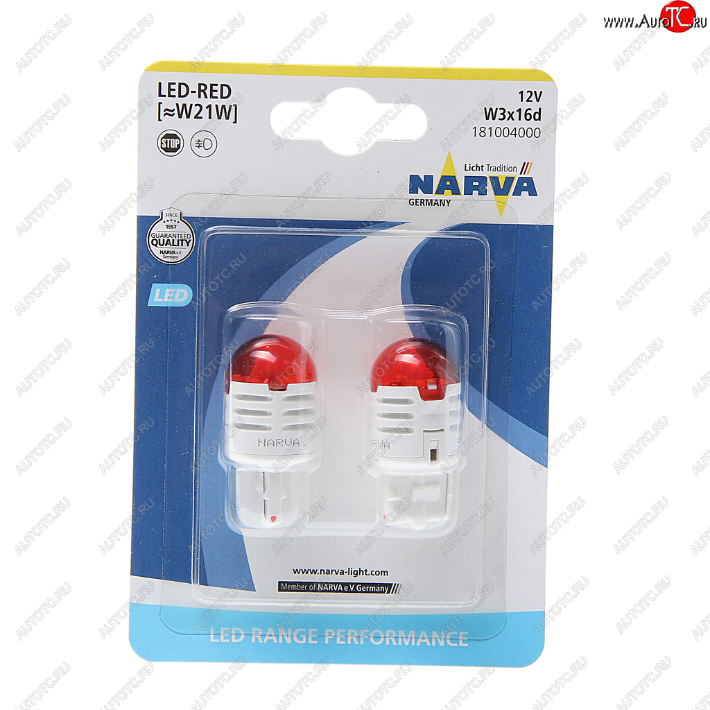 1 089 р. Лампа светодиодная 12V W21W 1.75W W3x16d блистер (2шт.) Red Range Perfomance LED NARVA NARVA 181004000  с доставкой в г. Майкоп