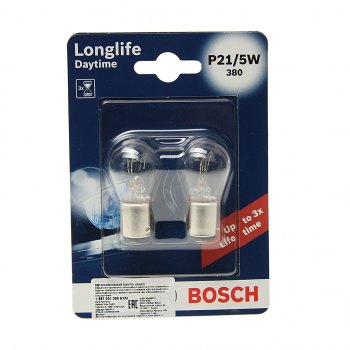 220 р. Лампа 12V P215W BAY15d блистер (2шт.) Longlife Daytime BOSCH BOSCH 1987301055  с доставкой в г. Майкоп. Увеличить фотографию 1