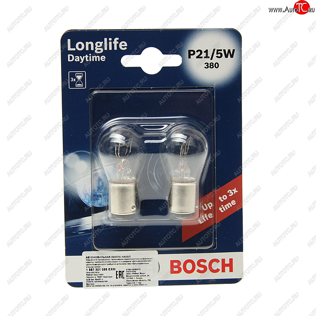 220 р. Лампа 12V P215W BAY15d блистер (2шт.) Longlife Daytime BOSCH BOSCH 1987301055  с доставкой в г. Майкоп