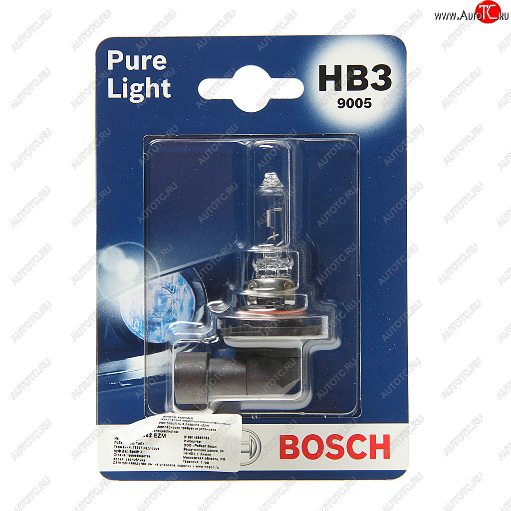 699 р. Лампа 12V HB3 60W P20d блистер (1шт.) Pure Light BOSCH BOSCH 1987301062  с доставкой в г. Майкоп