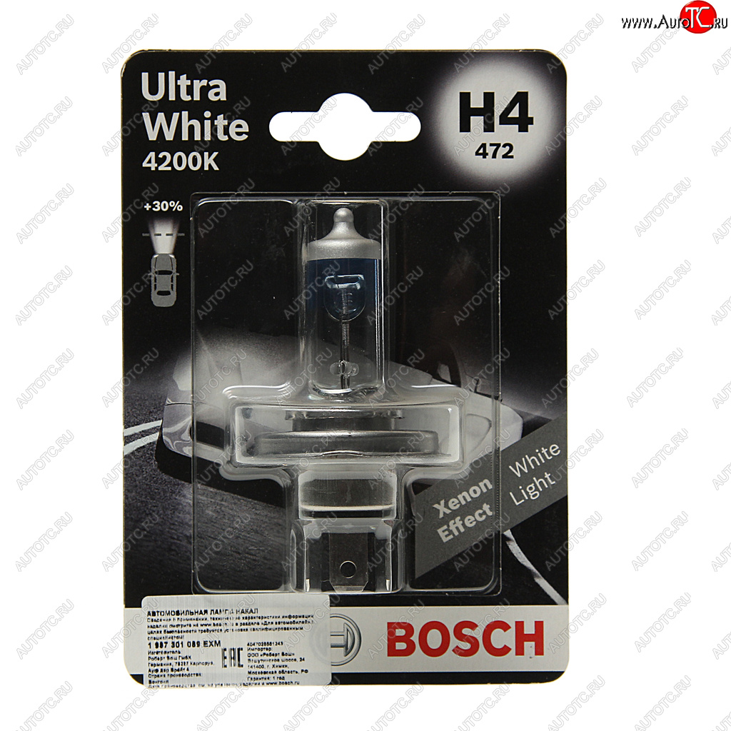 499 р. Лампа 12V H4 6055W P43t блистер (1шт.) Ultra White BOSCH BOSCH 1987301089  с доставкой в г. Майкоп