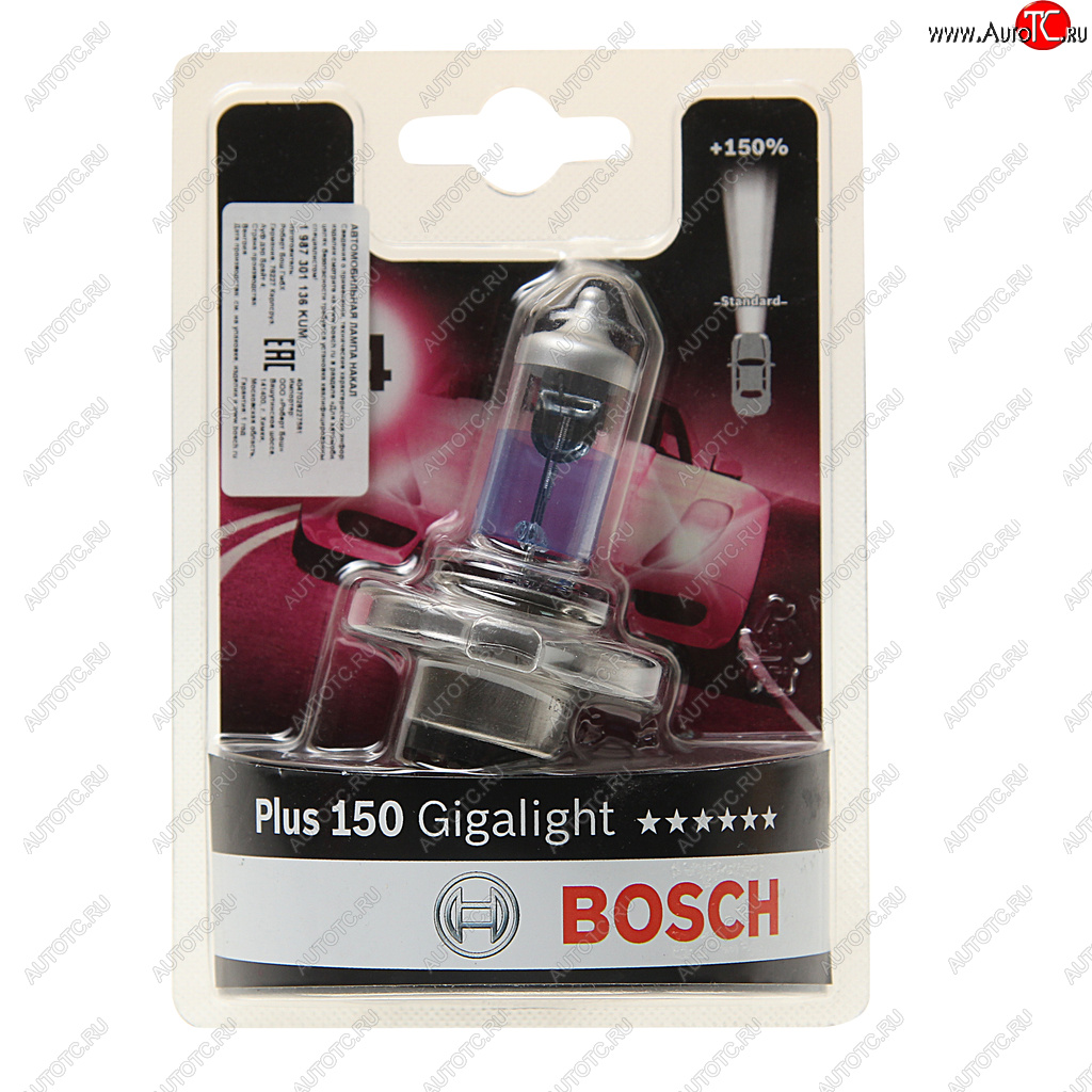 1 059 р. Лампа 12V H4 6055W P43t +150% блистер (1шт.) Gigalight BOSCH BOSCH 1987301136  с доставкой в г. Майкоп