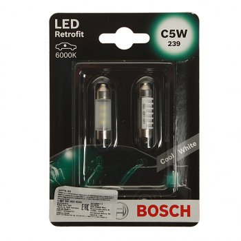 369 р. Лампа светодиодная 12V C5W SV8.5-8 двухцокольная блистер (2шт.) LED Retrofit BOSCH BOSCH 1987301501  с доставкой в г. Майкоп. Увеличить фотографию 1