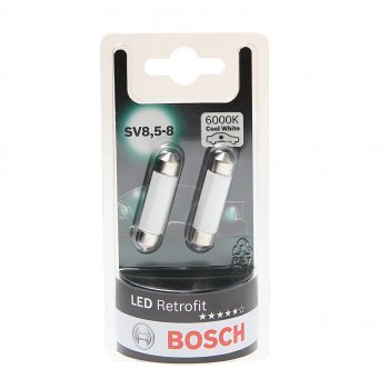 959 р. Лампа светодиодная 12V C5W SV8.5-8 блистер (2шт.) RETROFIT COOL BOSCH BOSCH 1987301509  с доставкой в г. Майкоп. Увеличить фотографию 1