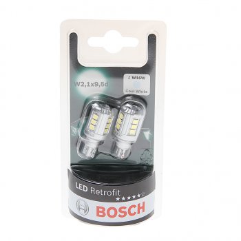 1 899 р. Лампа светодиодная 12V W16W W2.1x9.5d 6000K блистер (2шт.) Retrofit BOSCH BOSCH 1987301523  с доставкой в г. Майкоп. Увеличить фотографию 1