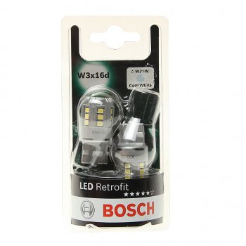 1 599 р. Лампа светодиодная 12V W21W W3x16d 6000K блистер (2шт.) Retrofit BOSCH BOSCH 1987301524  с доставкой в г. Майкоп. Увеличить фотографию 1