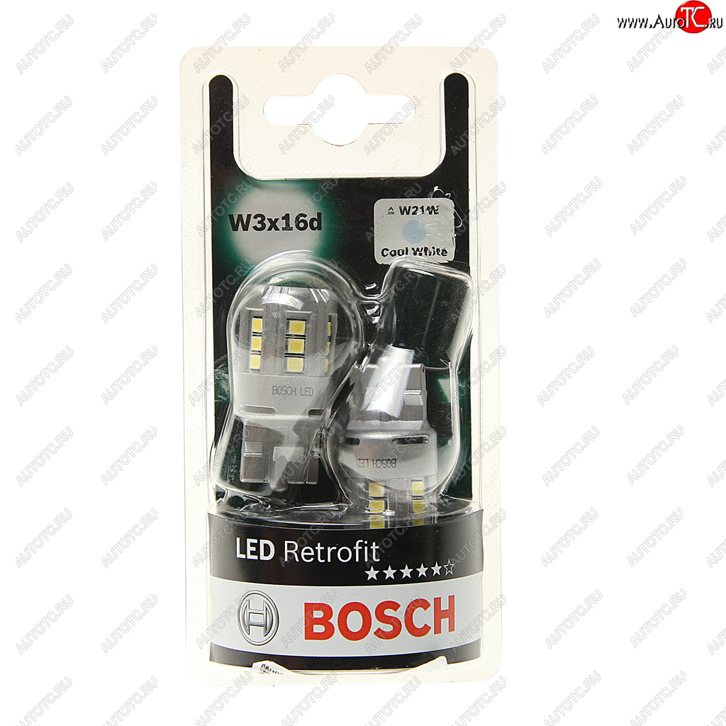 1 599 р. Лампа светодиодная 12V W21W W3x16d 6000K блистер (2шт.) Retrofit BOSCH BOSCH 1987301524  с доставкой в г. Майкоп