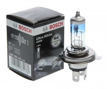 669 р. Лампа 12V H4 60/55W P43t Ultra White BOSCH BOSCH 1987302141 BOSCH 1987302141  с доставкой в г. Майкоп. Увеличить фотографию 1