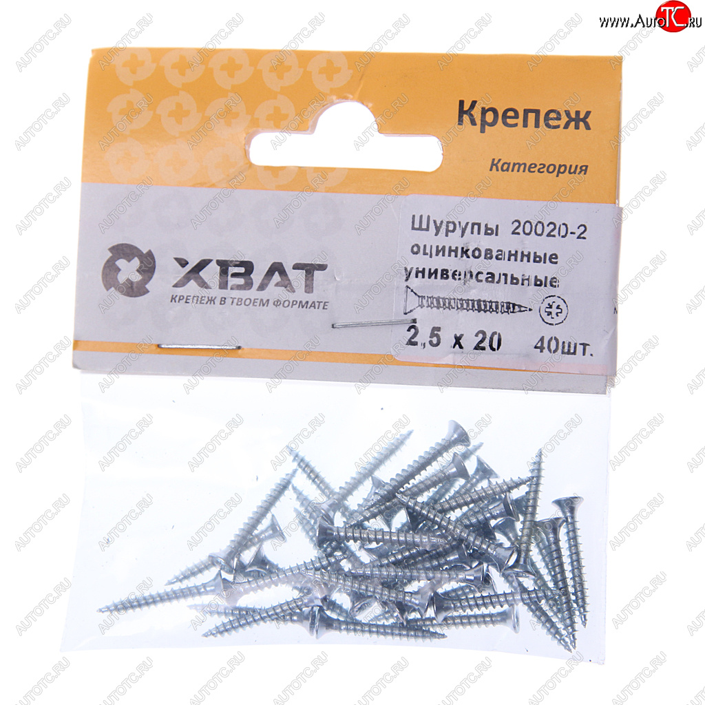 39 р. Шуруп 2.5х20мм оцинкованный универсальный (40шт.) ХВАТ ХВАТ 20020-2  с доставкой в г. Майкоп