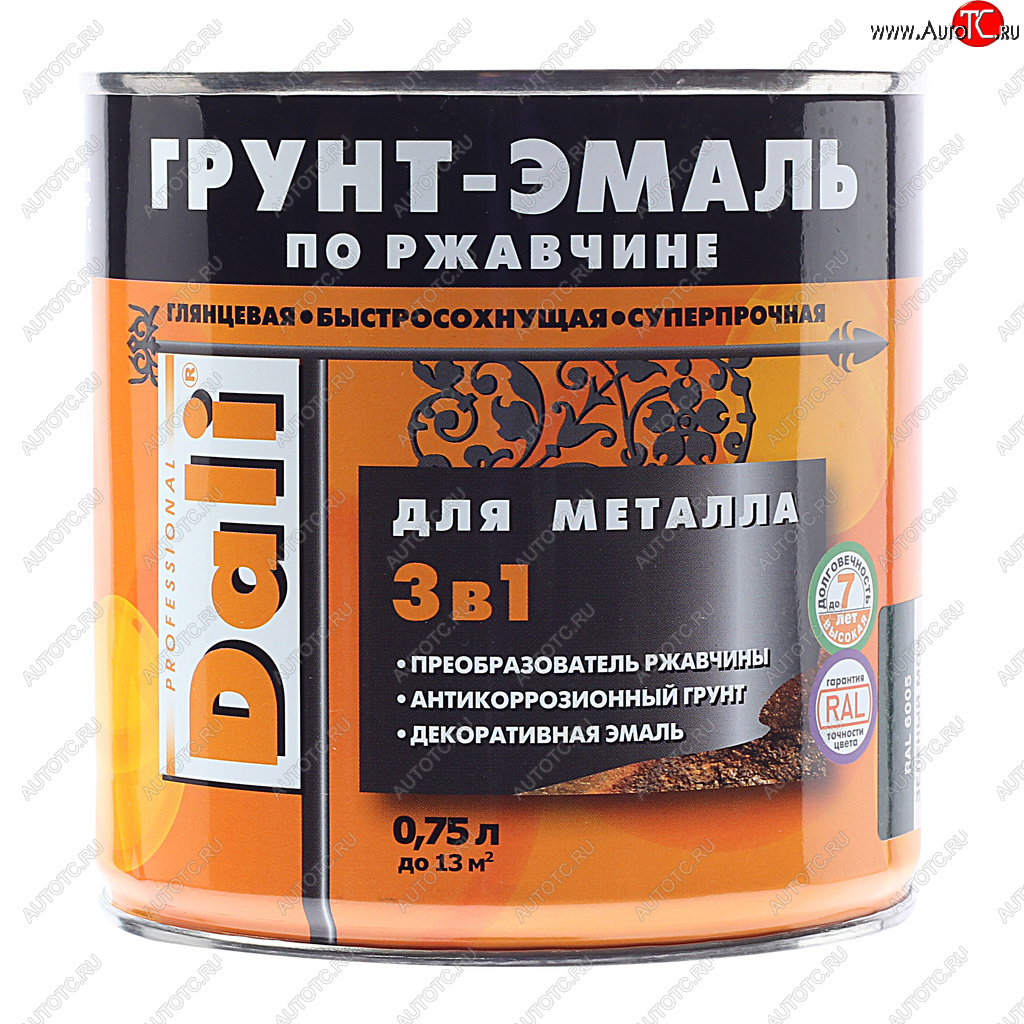 999 р. Грунт-эмаль по ржавчине зеленый мох RAL6005 0.75л DALI DALI 20479  с доставкой в г. Майкоп