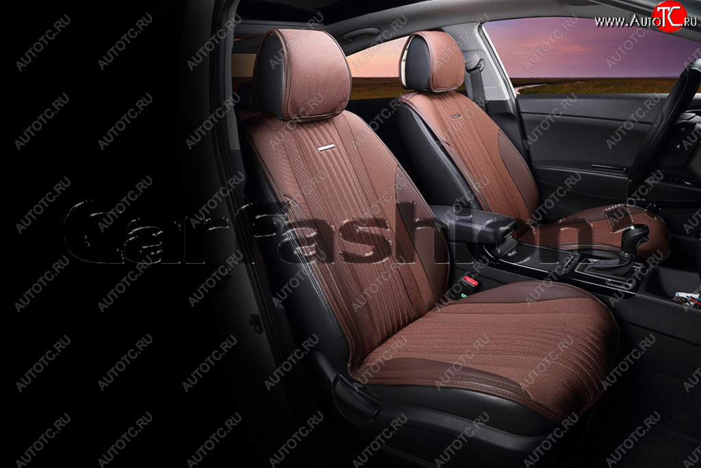 2 849 р. Накидка на сиденье экокожа-твид коричневая (4 предм.) (2шт.) Grand CARFASHION CARFASHION 21842  с доставкой в г. Майкоп