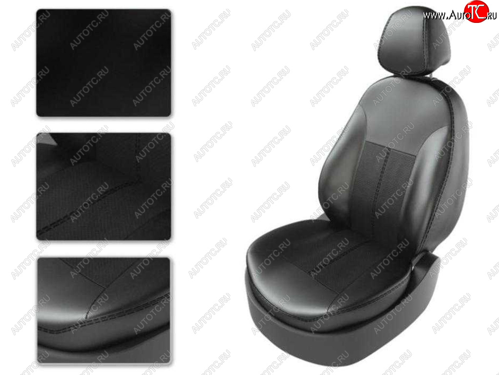 7 649 р. Авточехлы HYUNDAI Solaris KIA Rio седан (11-) экокожа черные CARFASHION CARFASHION 220618060606  с доставкой в г. Майкоп