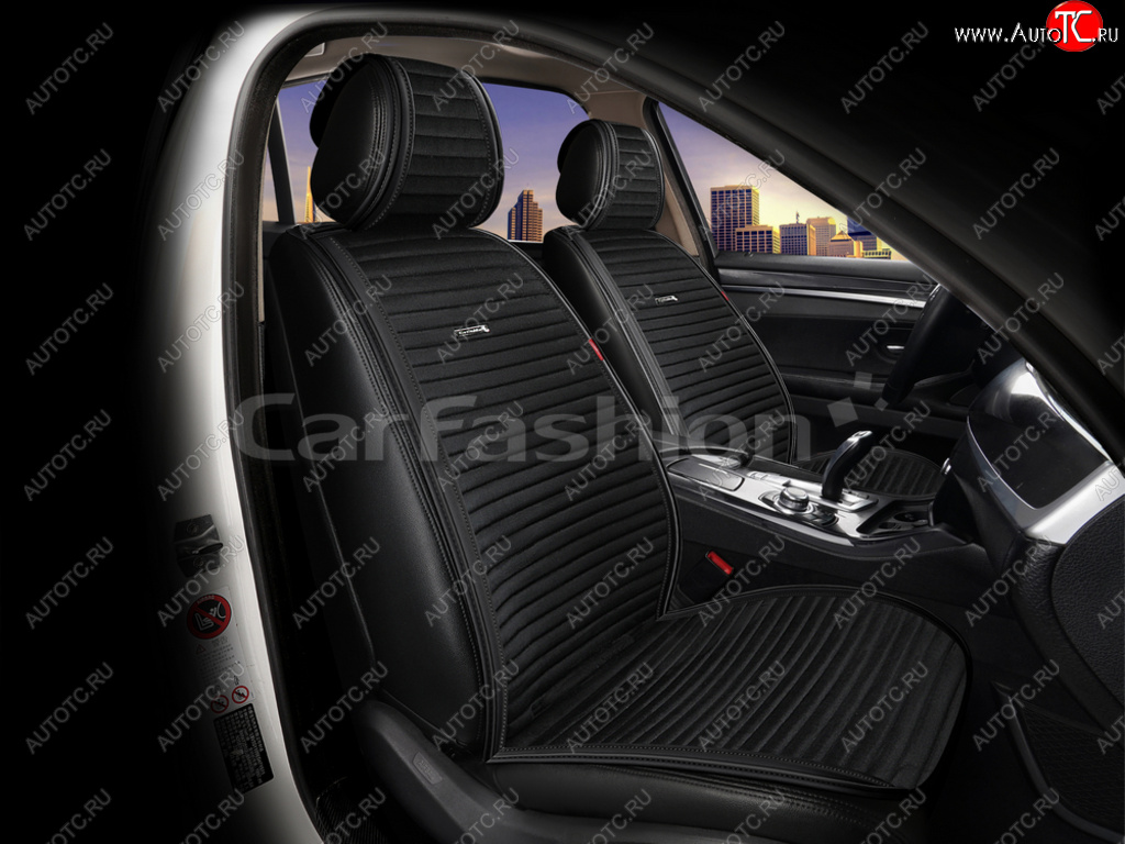 3 999 р. Накидка на сиденье велюр-экокожа черная (4 предм.) (2шт.) Monaco Pro Front CARFASHION CARFASHION 22706  с доставкой в г. Майкоп
