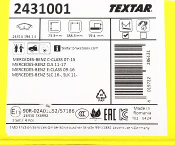6 549 р. Колодки тормозные передние (4шт.) TEXTAR Mercedes-Benz C-Class W204 дорестайлинг седан (2007-2011)  с доставкой в г. Майкоп. Увеличить фотографию 5