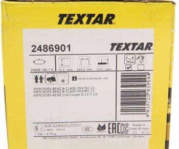 4 499 р. Колодки тормозные передние (4шт.) TEXTAR Mercedes-Benz A class W176 дорестайлинг, хэтчбэк 5 дв. (2012-2015)  с доставкой в г. Майкоп. Увеличить фотографию 4