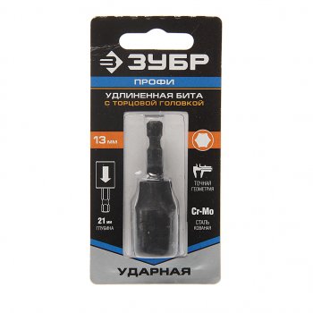 389 р. Бита-головка 14 HEX H13х21мм ударная удлиненная Профи ЗУБР ЗУБР 26377-13  с доставкой в г. Майкоп. Увеличить фотографию 1