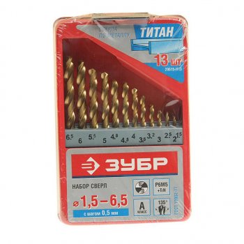 1 389 р. Набор сверл по металлу 1.5-6.5мм HSS (13шт.) ЗУБР ЗУБР 29615-н13  с доставкой в г. Майкоп. Увеличить фотографию 1