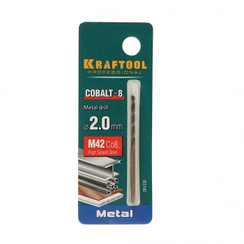76 р. Сверло по металлу 2.0х49мм HSS Cobalt KRAFTOOL KRAFTOOL 29656-2  с доставкой в г. Майкоп. Увеличить фотографию 1