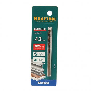 167 р. Сверло по металлу 4.2х75мм HSS Cobalt KRAFTOOL KRAFTOOL 29656-4.2  с доставкой в г. Майкоп. Увеличить фотографию 1
