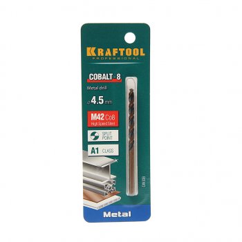 173 р. Сверло по металлу 4.5х80мм HSS Cobalt KRAFTOOL KRAFTOOL 29656-4.5  с доставкой в г. Майкоп. Увеличить фотографию 1