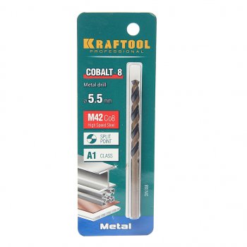 246 р. Сверло по металлу 5.5х93мм HSS Cobalt KRAFTOOL KRAFTOOL 29656-5.5  с доставкой в г. Майкоп. Увеличить фотографию 1