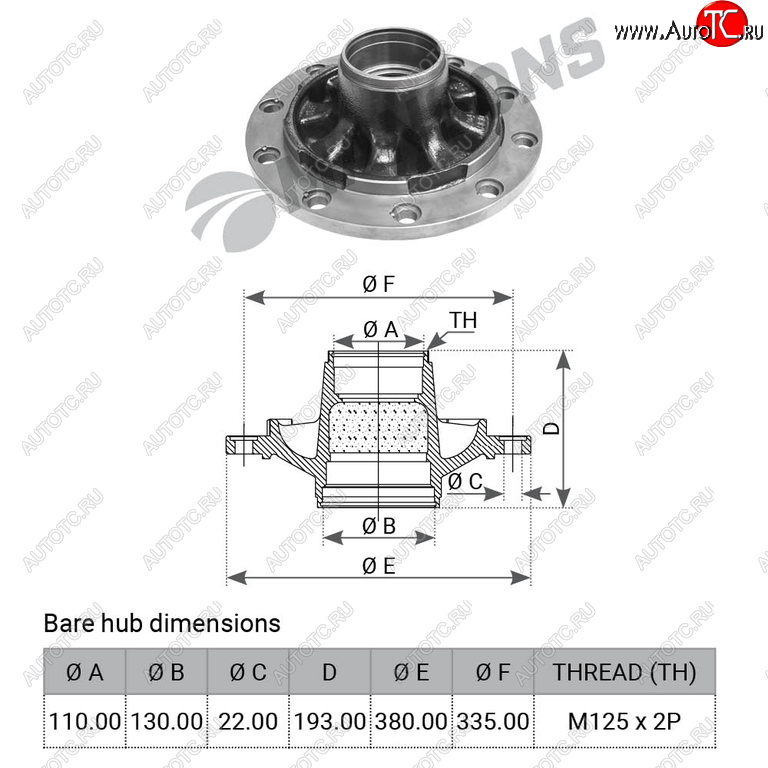 15 999 р. Ступица BPW колеса оси HS,HZ ECO 6-9т (под подшипники 32310,33116,d=281,h=194) MANSONS MANSONS 300.167  с доставкой в г. Майкоп