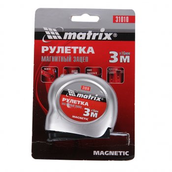 129 р. Рулетка 3м 16мм магнитный зацеп MATRIX MATRIX 31010  с доставкой в г. Майкоп. Увеличить фотографию 1