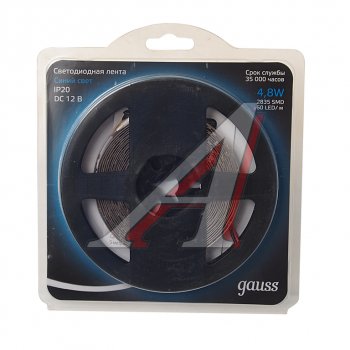 669 р. Лента светодиодная гибкая 4.8W 5м IP20 12V синий (блистер) GAUSS GAUSS 312000505  с доставкой в г. Майкоп. Увеличить фотографию 1