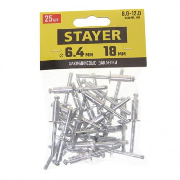 188 р. Заклепка вытяжная 6.4х18мм алюминиевая 25шт. Pro-FIX Professional STAYER STAYER 3120-64-18  с доставкой в г. Майкоп. Увеличить фотографию 1