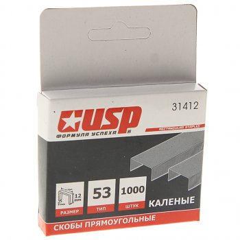 115 р. Скоба для степлера 12мм 1000шт. тип 53 каленая USP USP 31412  с доставкой в г. Майкоп. Увеличить фотографию 1