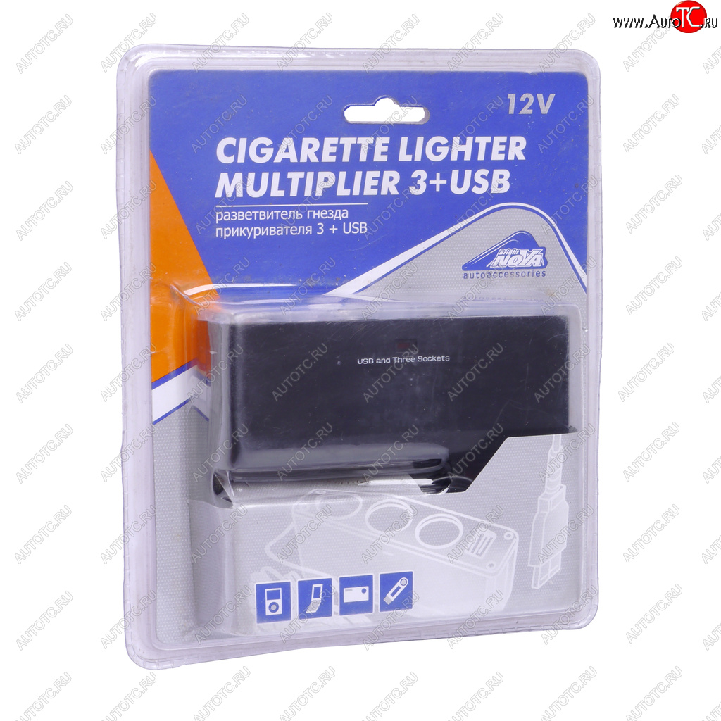 349 р. Разветвитель прикуривателя 3-х гнездовой 12V 1USB черный NOVA BRIGHT NOVA BRIGHT 31858  с доставкой в г. Майкоп