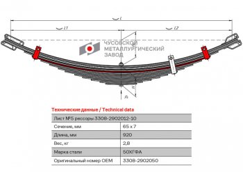 729 р. Лист рессоры ГАЗ-3308 передней №5 с хомутом L=920мм ЧМЗ ЧМЗ 3308-2902050  с доставкой в г. Майкоп. Увеличить фотографию 1