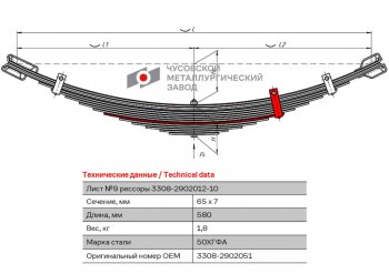 499 р. Лист рессоры ГАЗ-3308 передней №9 с хомутом L=580мм ЧМЗ ЧМЗ 3308-2902051  с доставкой в г. Майкоп. Увеличить фотографию 1