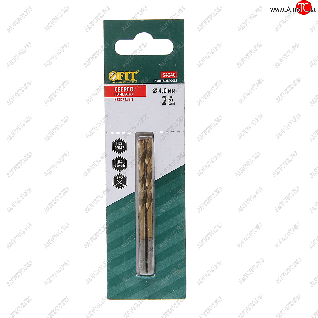 185 р. Сверло по металлу 4.0х75мм HSS (2шт.) Titanium FIT FIT 34340  с доставкой в г. Майкоп