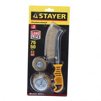 569 р. Набор кордщеток для дрели 50,75мм + щетка ручная (3шт.) STAYER STAYER 35151-h3_z01  с доставкой в г. Майкоп. Увеличить фотографию 1