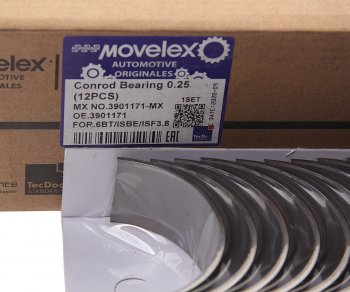 649 р. Вкладыши КАМАЗ дв.CUMMINS ISBe,ISDe шатунные верхние d=0.25 комплект 12шт. MOVELEX MOVELEX 3901171-mx  с доставкой в г. Майкоп. Увеличить фотографию 2