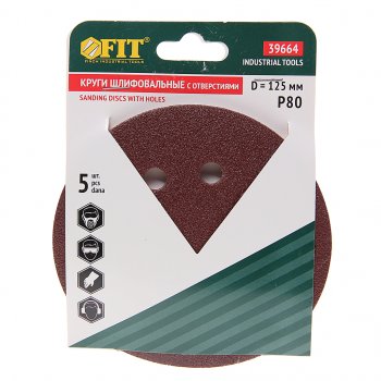 99 р. Бумага наждачная на липучке D125 P80 8 отверстий 5шт. FIT FIT 39664  с доставкой в г. Майкоп. Увеличить фотографию 1