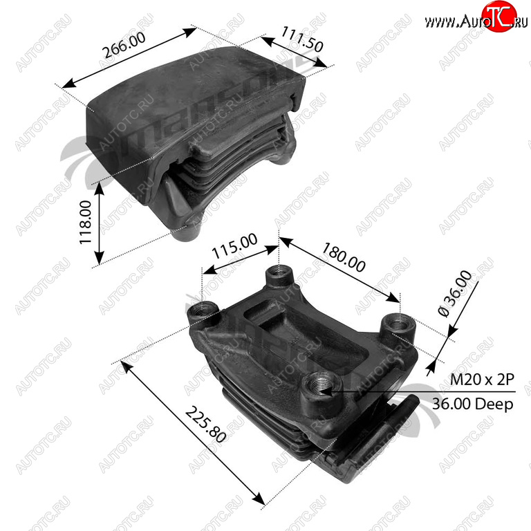 5 899 р. Подушка MAN TGA рессоры правая (263.9х147.2х124мм) MANSONS MANSONS 400.512 MANSONS 400.512  с доставкой в г. Майкоп