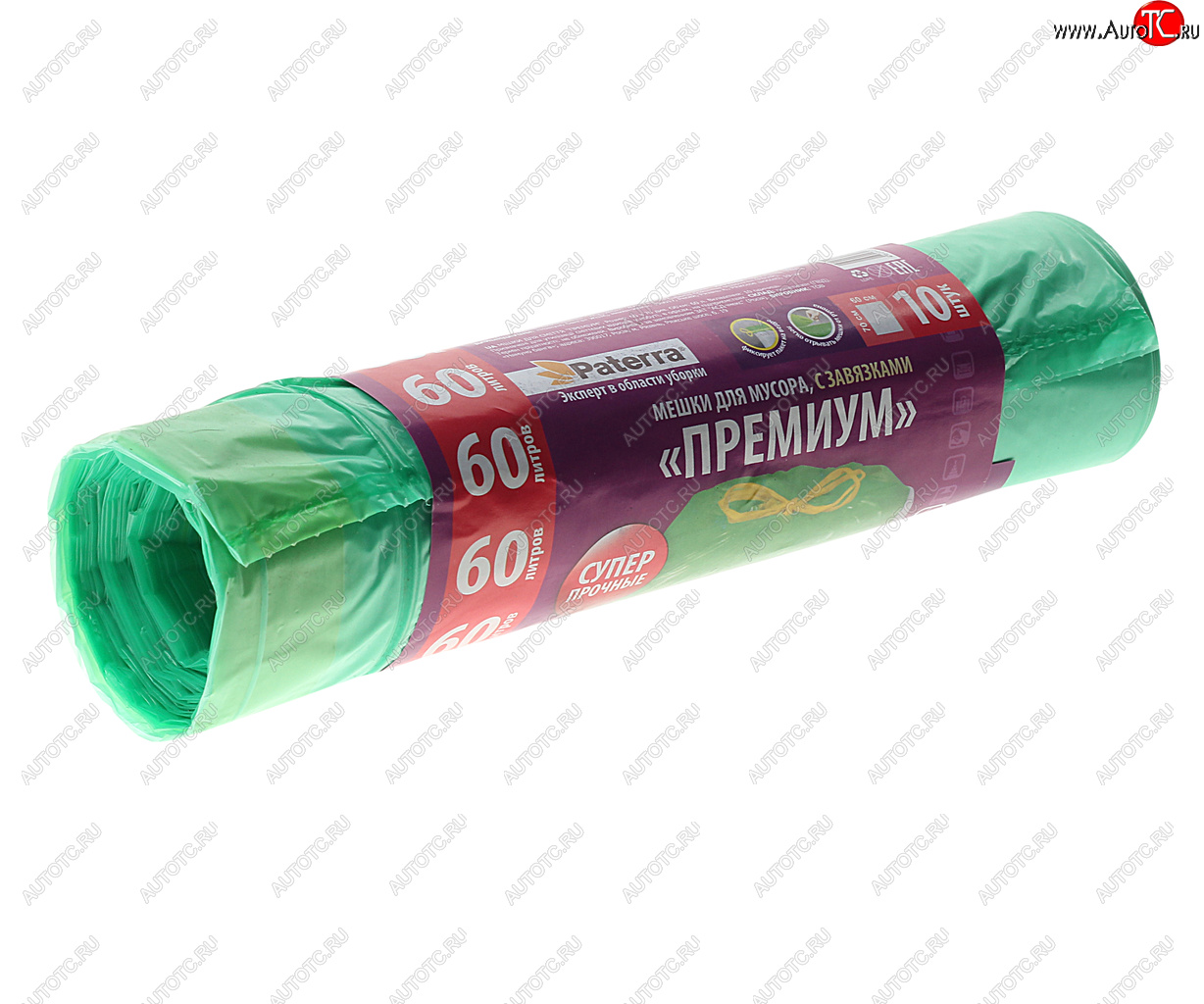 129 р. Мешок для мусора 60л 25мкм 10шт. с завязками PREMIUM PATERRA PATERRA 41040404012404013  с доставкой в г. Майкоп