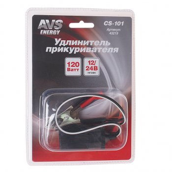 239 р. Удлинитель прикуривателя 12-24V клеммы-гнездо 0.3м. AVS AVS 43219  с доставкой в г. Майкоп. Увеличить фотографию 1