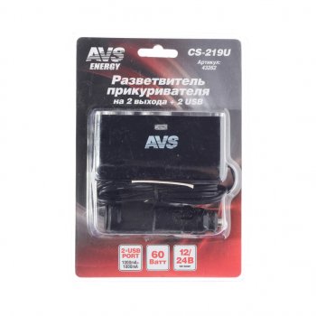 749 р. Разветвитель прикуривателя 2-х гнездовой 12-24V 2USB AVS AVS 43262  с доставкой в г. Майкоп. Увеличить фотографию 1
