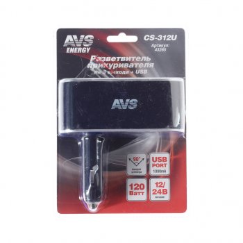 619 р. Разветвитель прикуривателя 3-х гнездовой 12-24V 1USB AVS AVS 43265  с доставкой в г. Майкоп. Увеличить фотографию 1