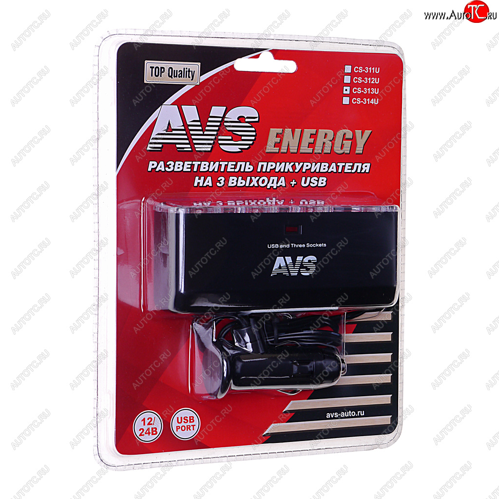 559 р. Разветвитель прикуривателя 3-х гнездовой 12-24V 1USB AVS AVS 43266  с доставкой в г. Майкоп
