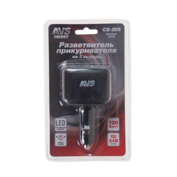 429 р. Разветвитель прикуривателя 2-х гнездовой 12-24V с подсветкой AVS AVS 43745  с доставкой в г. Майкоп. Увеличить фотографию 1