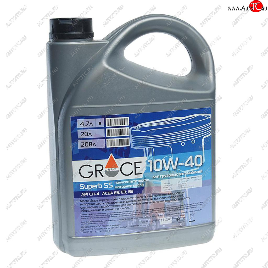 2 099 р. Масло дизельное Superb SS CH-4SJ E5,E3 A2B3 10W40 псинт.5л GRACE GRACE 4603728810447  с доставкой в г. Майкоп
