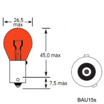 46 р. Лампа 24V PY21W BAU15s 250лм желтая Amber TESLAFT (Россия) TESLAFT 4631111142981  с доставкой в г. Майкоп. Увеличить фотографию 2